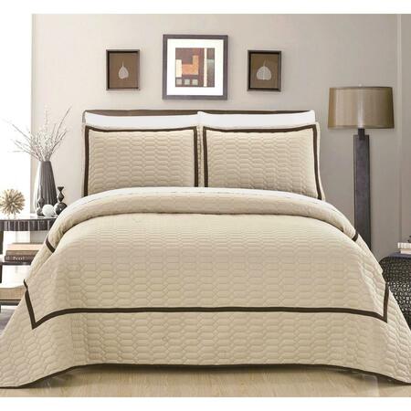 CHIC HOME Selby Two Tone Banded Geometric Embroidered Quilted King Bedding Cover Set, Beige - 3 Piece, 3PK QS4313-US